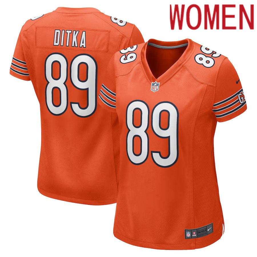 Women Chicago Bears #89 Mike Ditka Nike Orange Retired Player NFL Jersey->women nfl jersey->Women Jersey